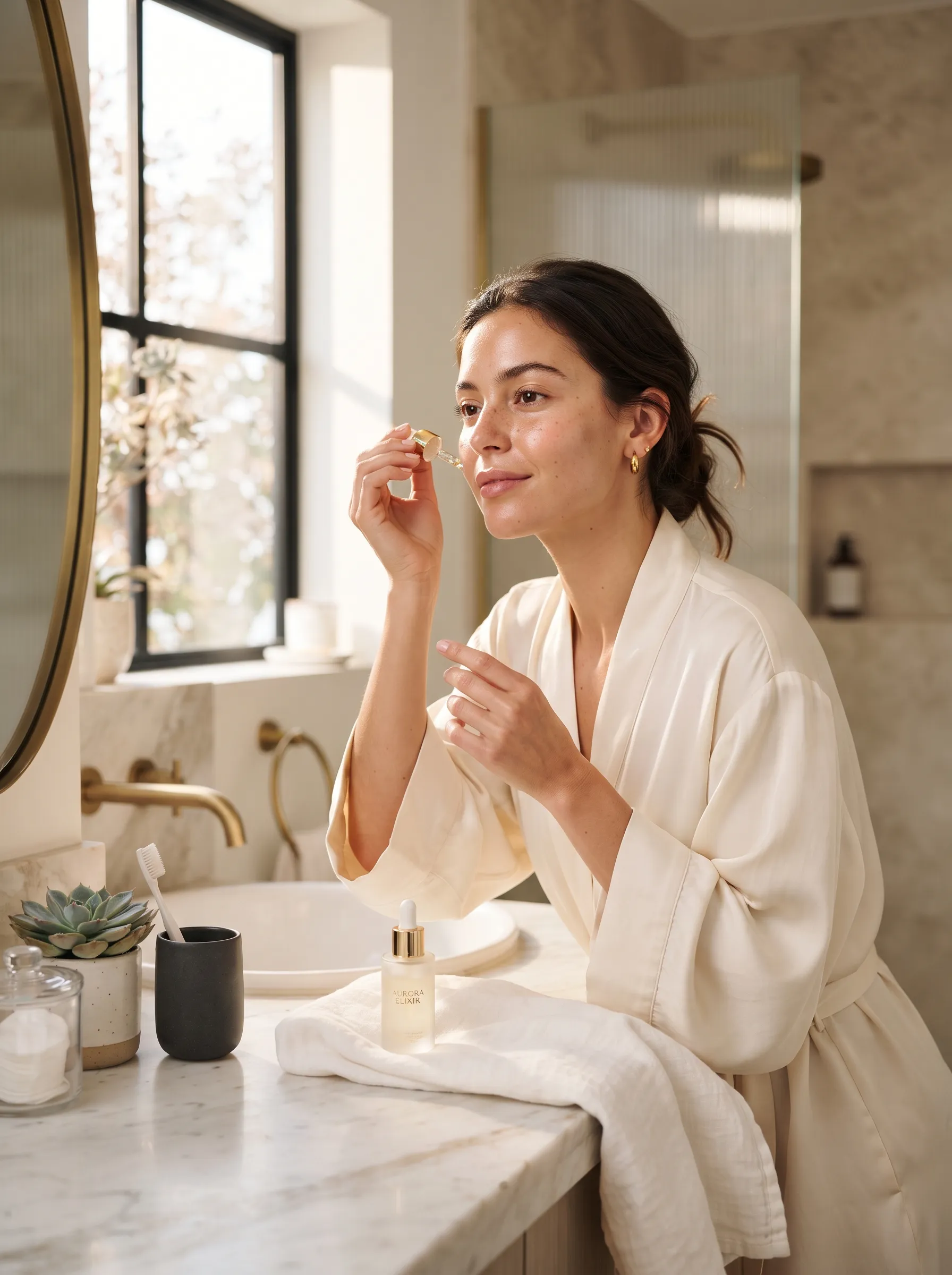 Applying Face Serum in the Morning